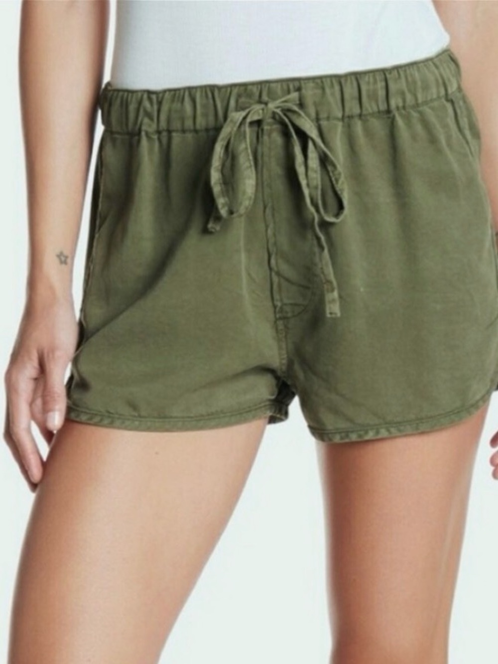 Pistola Dolphin Hem Drawstring Waist Shorts in Sea Isle Olive Green Size S